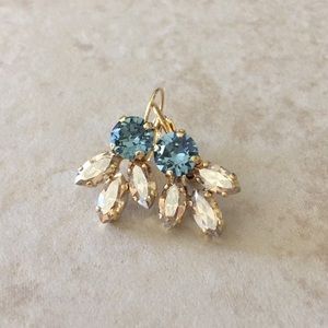 Champagne and blue earrings for bride or bridesmaid